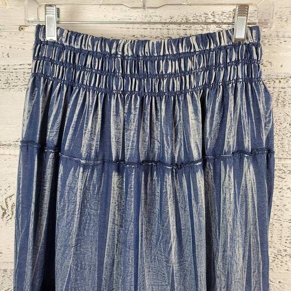 Indigo & Lace Chambray Blue Tiered Maxi Skirt Size S Cottagecore Coastal Grandma - Picture 4 of 8
